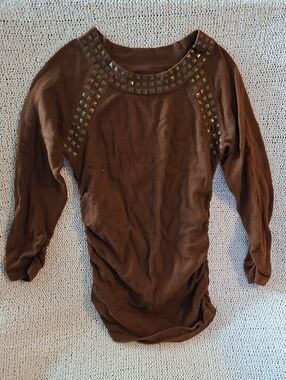 Stud-Trim Brown Women's Top